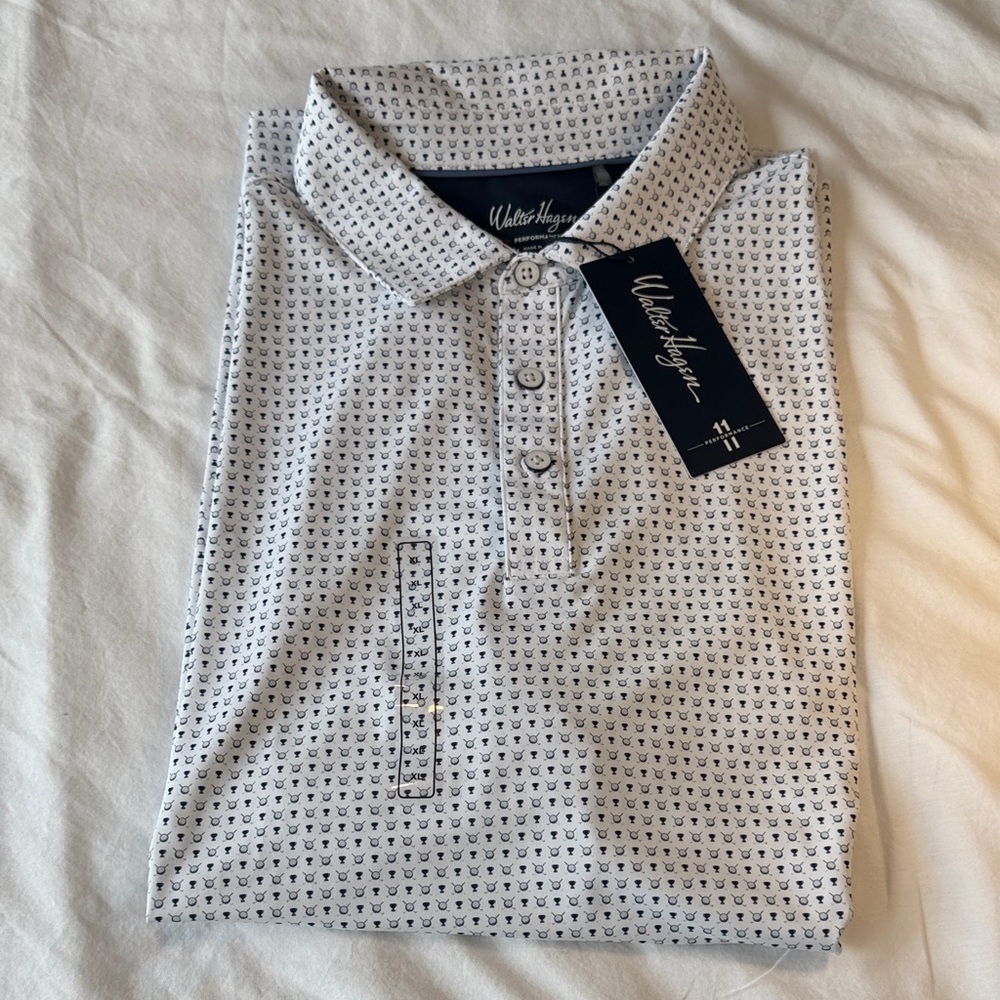 NWT Walter Hagen White and Navy pattern Golf Polo